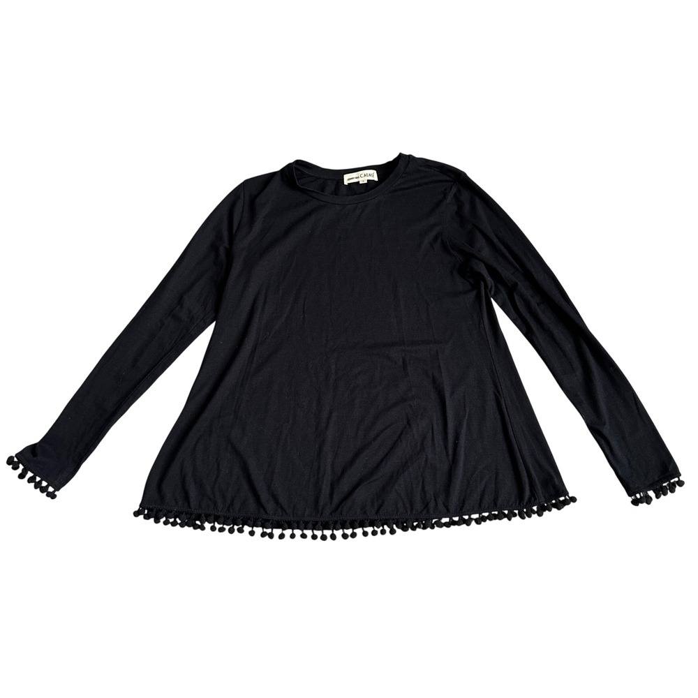 Johnny Was Calmé Bamboo Organic‎ Cotton Top Womens S Comfort Cozy Pom Pom Trim